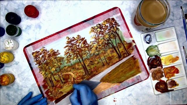 Осенний лес. Гуашь. Для начинающих. смотреть онлайн