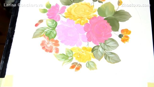 Живописные цветы. Композиция в круге в Жостовской росписи. Художник Лариса Гончарова смотреть онлайн