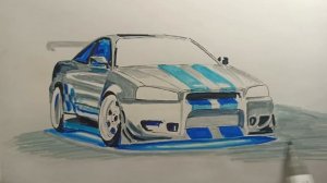 Как нарисовать Nissan Skyline R34 из Форсажа