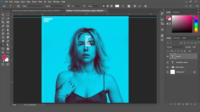 Create a Duotone Photoshop Effect FAST! with Gradient Map(Black Widow Poster Design)#graphicdesign смотреть онлайн