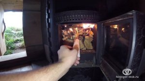 Отопительная печь Ферингер Лада в  доме из огромных кедровых бревен! Земляная кровля.