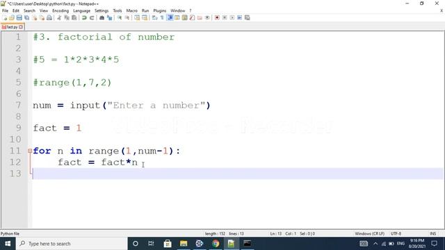Factorial of number program in python telugu|Python Interview questions | Learn python easily|pytho