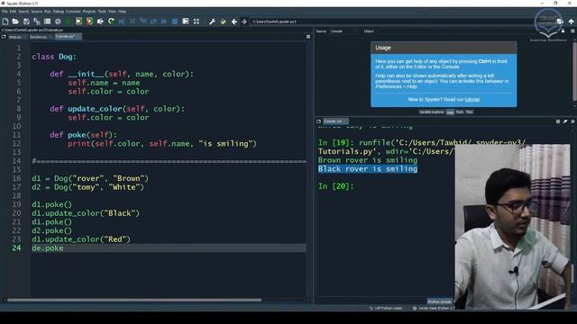 L8 | Python OOP | Constructor | Instance variable & method | __dict__ | dir() | Example-4 | Bangla