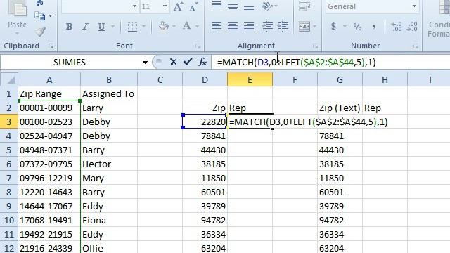 Excel - VLOOKUP Into A Range of Zipcodes: Episode 1676
