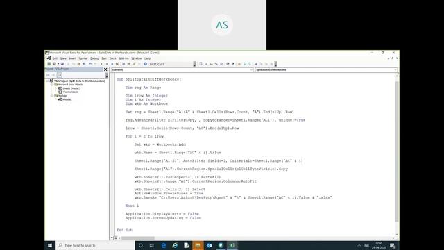 VBA Code for Split Column data using advance filter and save filter data in different workbooks.