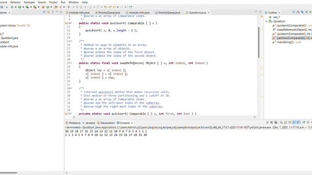 eclipse workspace lab 7 src lab 7 QuickSort java Eclipse IDE 2021 12 07 23 17 08 смотреть онлайн