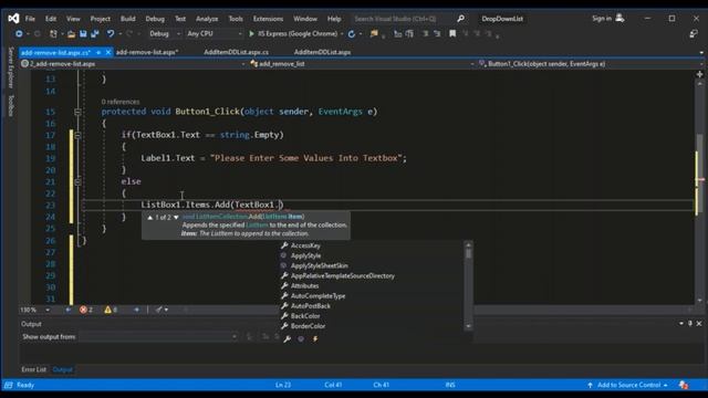 Write a program to Delete Items from Dropdown list and List box  using ASP .NET C#