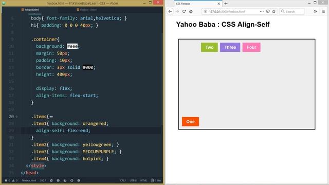 CSS Flexbox Align-Self Tutorial in Hindi / Urdu
