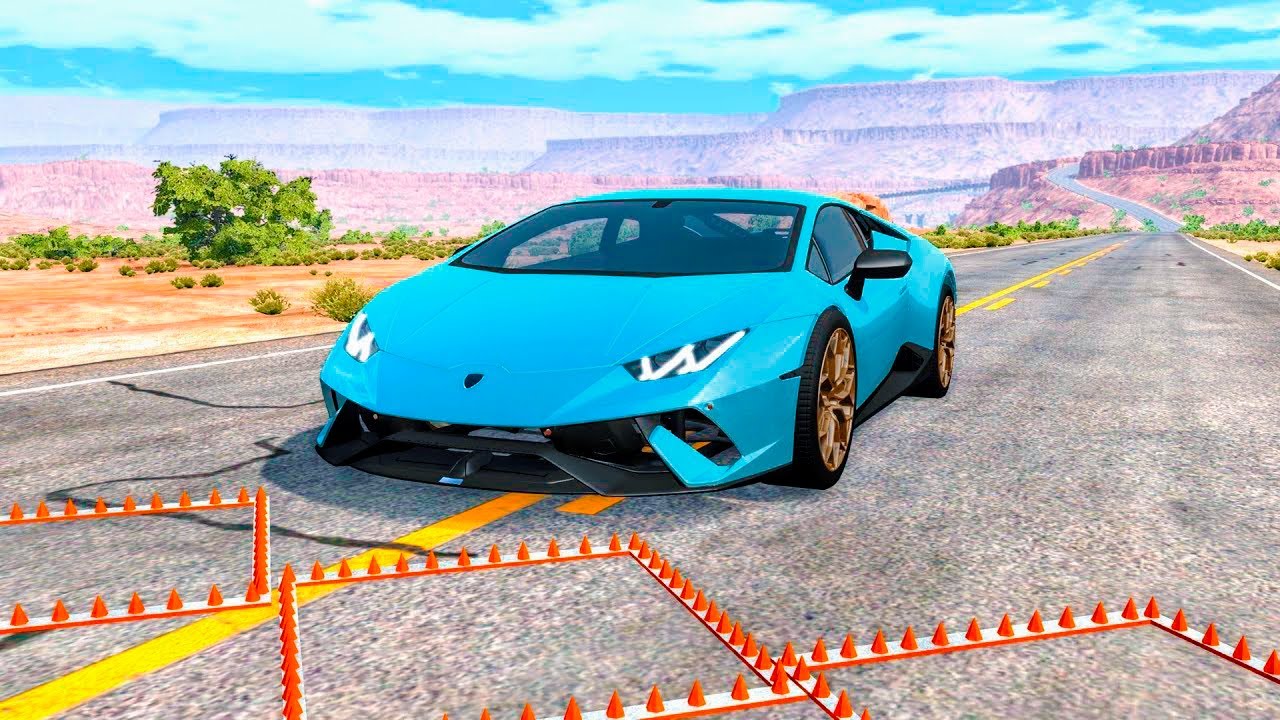 Коллекция автомобилей против шипов на дороге-BeamNG drive смотреть онлайн