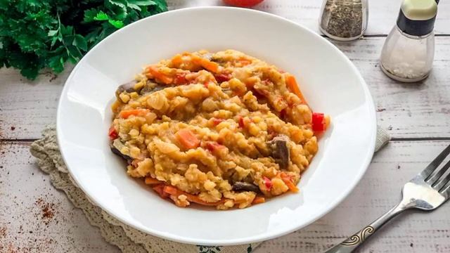 Куриные сердечки с чечевицей