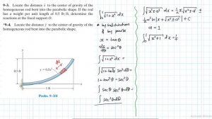 Locate the distance x to the center of gravity of the homogeneous rod bent into the parabolic shape