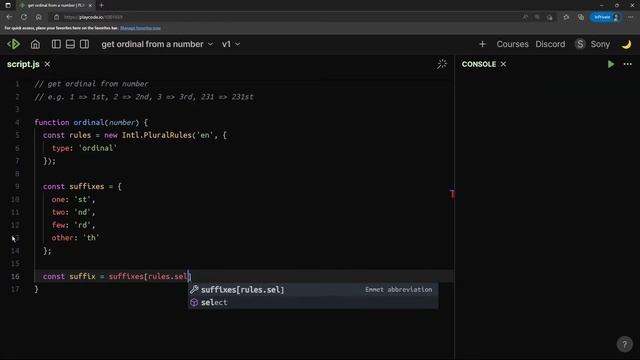 Get ordinal from a number using Intl.PluralRules object, e.g 1 to 1st, 3 to 3rd etc. in JavaScript смотреть онлайн