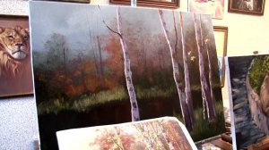 Пейзаж маслом Берёзы на берегу Художник Александр Южаков