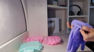 Распаковка Силиконовые перчатки тряпка для мытья посуды