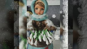 Ватная фигура под елку падчерица с подснежниками. Имитация снега.