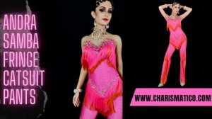 CHARISMATICO Neon Pink Andra-Inpired Fringe Samba Dance Catsuit with Rhinestone