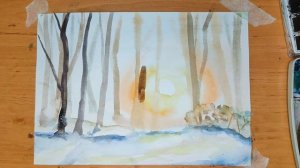 Зимний пейзаж акварелью для начинающих