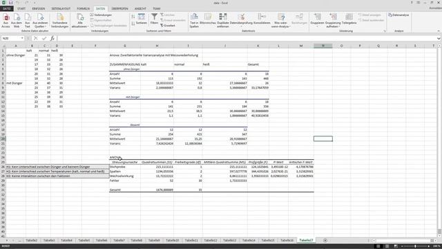 ANOVA (zweifaktorielle Varianzanalyse) Messwiederholung in Excel rechnen - Analysieren in Excel (17 смотреть онлайн