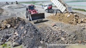 Inconceivable Nice React Construction New Road On Big Lake WheelLoader, Dozer Move Big Rock to Wate