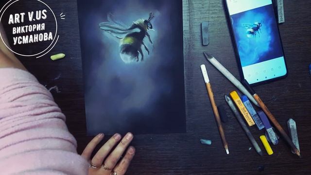Шмель пастелью в хорошем качестве и с отличным звуком! Рисуем шмеля. КаК рисовать реалистично