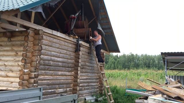 Подъем 300 кг печи паровоз через фронтон. Лучший мини кран на стройку. смотреть онлайн