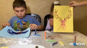 Настя делает картину с блестками. Поделка своими руками. Glitter and Glue Handmade art