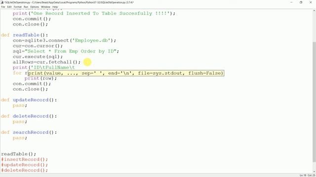 #37 Getting Start With Python | Insert,Update,Delete and Search Operation using SQLite in Python