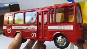 Автобус инерционный Play Smart 1:32 «ПАЗ 3205 Пожарная служба», 9714-A Автопарк, свет и звук