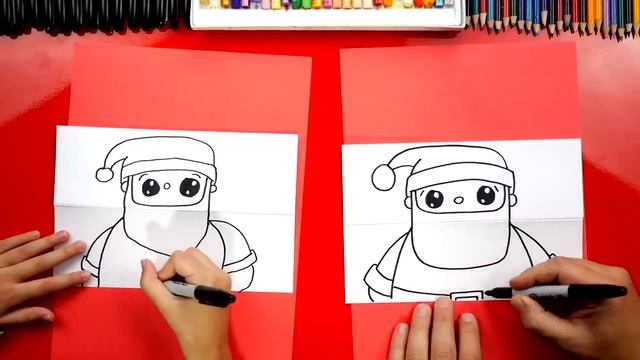 How To Draw Crazy Cookie Santa Puppet (Folding Surprise). Как нарисовать Санта Клауса.