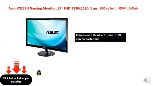 Asus VS278H Gaming Monitor, 27'' FHD 1920x1080, 1 ms, 300 cdm², HDMI, D-Sub смотреть онлайн