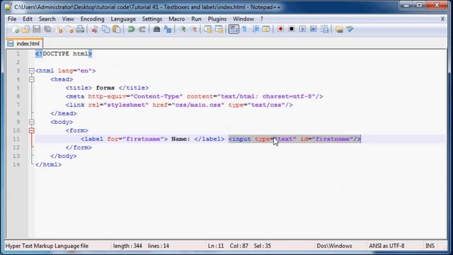 HTML5 and CSS3 Beginner Tutorial 41 - textboxes and labels