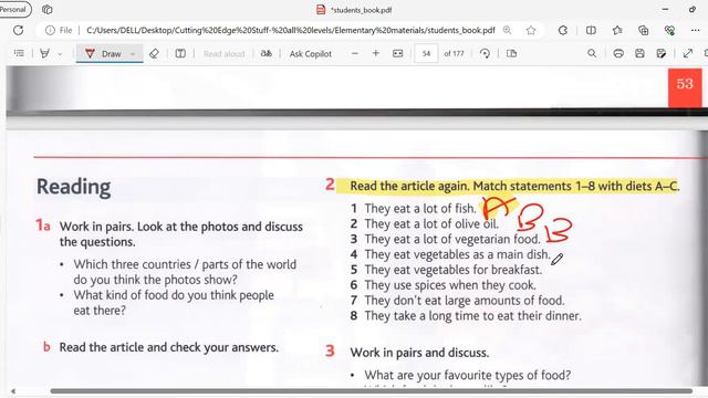 A2 Level- Elementary Cutting Edge- Unit 6 reading and grammar focus- healthy diets- how muchmany