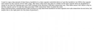 Apple: How to copy data from harddrive to time capsule over USB connection via OSX terminal?
