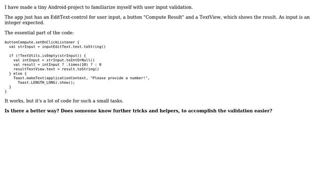 Code Review: Android user input validation