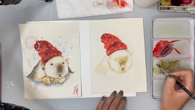 Мастер-класс акварелью, новогодняя открытка