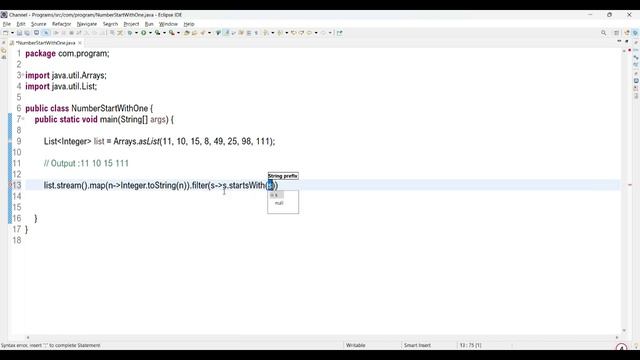 Number Start With ONE using java Stream API