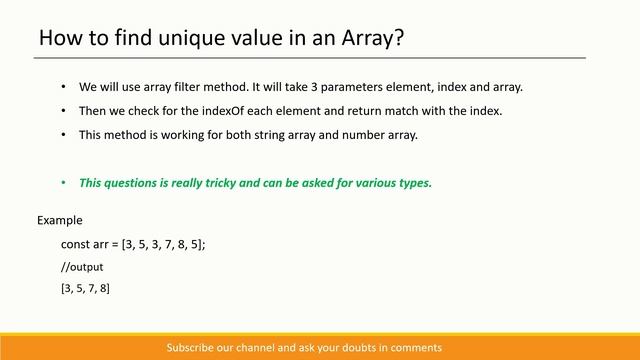 JavaScript Interview Questions - #10 | How to find unique value in an array? #javascript #typescrip