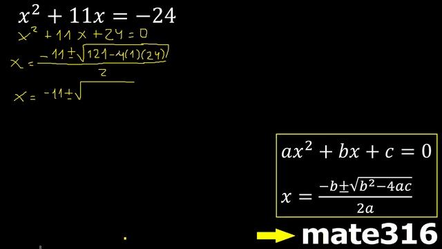 x^2+11x=-24 ecuaciones cuadraticas , raices o soluciones , hallar x смотреть онлайн