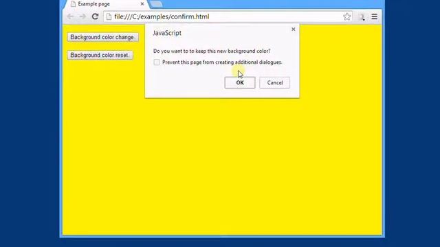 JavaScript confirm box, confirm method. Demonstration HD video.