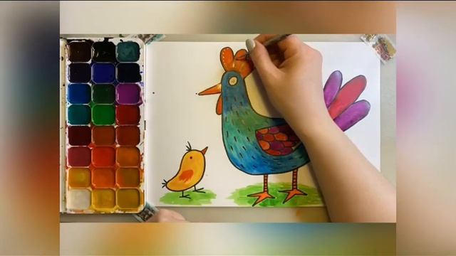 Как нарисовать курочку и цыплёнка | Урок рисования смотреть онлайн