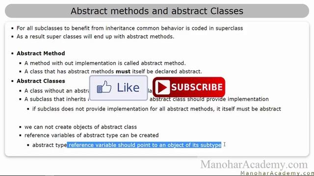 java abstract methods and abstract classes (manohar academy)