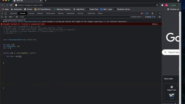 Sliding Window Algorithm, findLongestSubstring, FASTEST TIME COMPLEXITY - Javascript