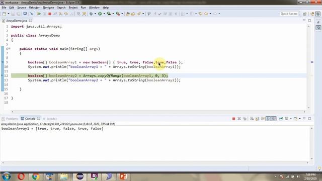 How to use copyOfRange(boolean[] original, int from, int to) method of Java.util.Arrays Class?
