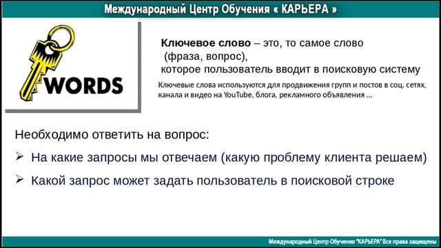 Ключевые слова. Правила подбора ключевых слов