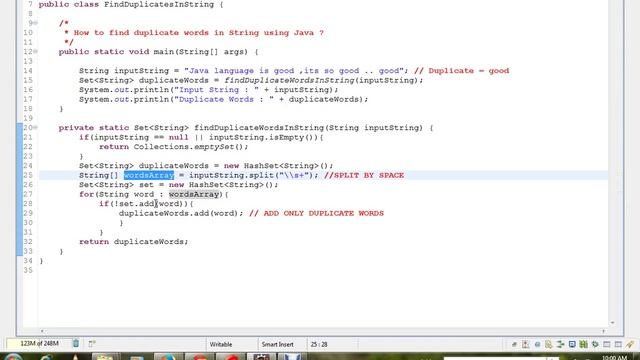 HOW TO FIND DUPLICATE WORDS IN STRING USING JAVA смотреть онлайн
