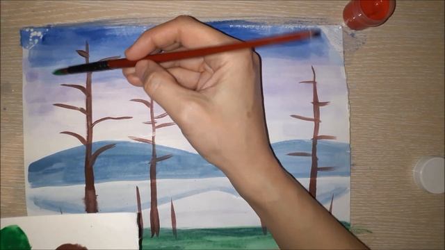 Процесс рисования простого пейзажа гуашью смотреть онлайн