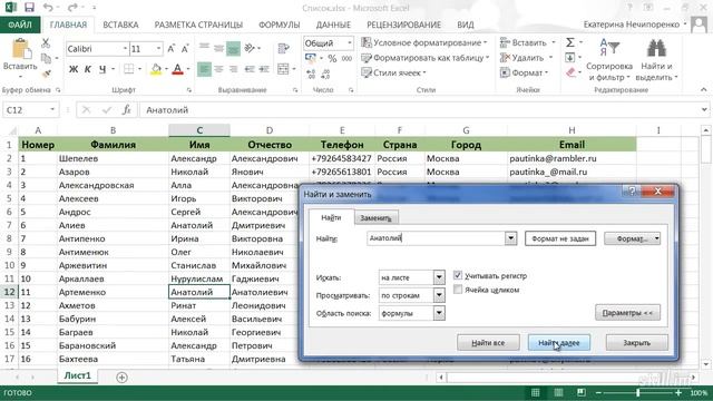 Поиск и замена текста и чисел на листе. Уроки Microsoft Excel 2013/2016. Урок 19 смотреть онлайн