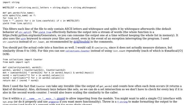 Code Review: Document distance in Python (2 Solutions!!)