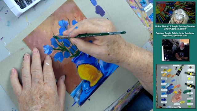 How to Paint a Vase of Beautiful Bright Blue Wildflowers in  Acrylics  Fast and Easy - Ginger Cook