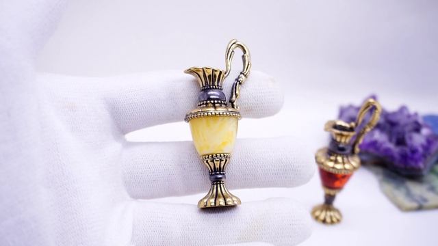 Фигурка сувенир "Кувшин резной" янтарь бронза латунь самовар статуэтка 3785 Хорошие Вещи